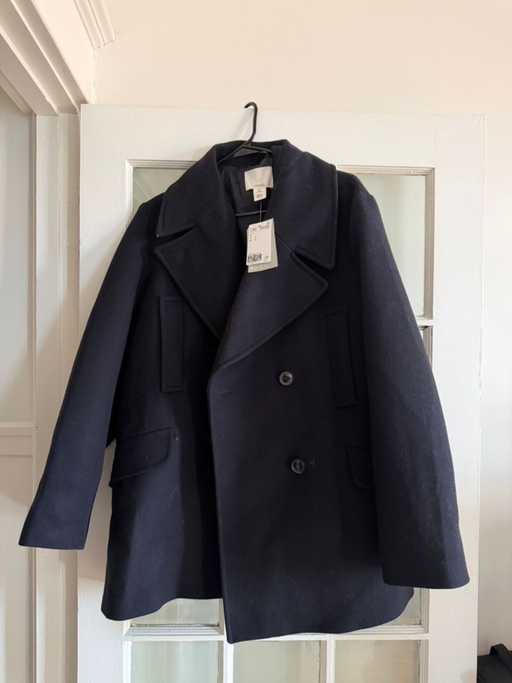H&M 75% Wool Coat in Marine Blue in Size L